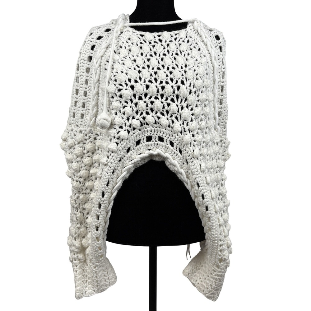 Rehab Lab Sweater Women Small Y2K Boho Cream/Off White‎ Crocheted Hooded